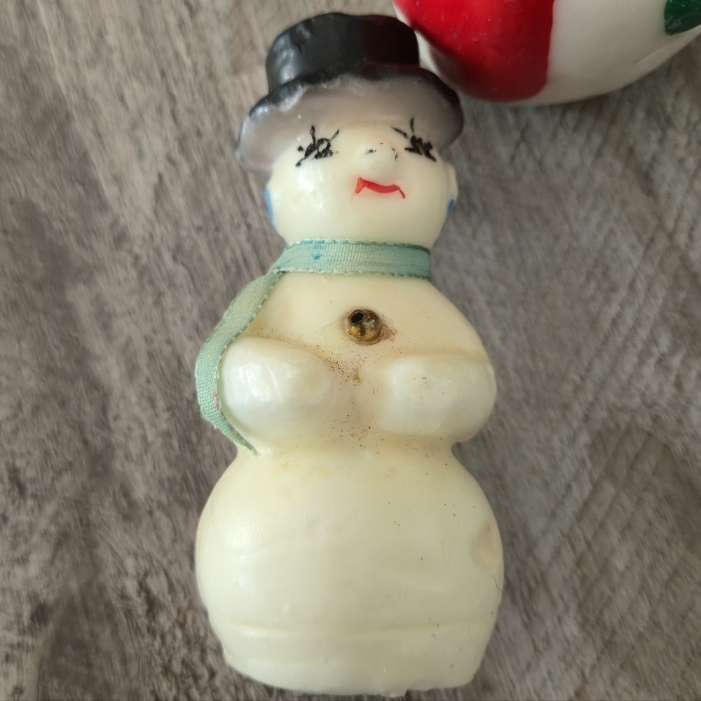Vintage Christmas Candle Set Snowman Pair Holiday Decor Wax Figures - Picture 2 of 15